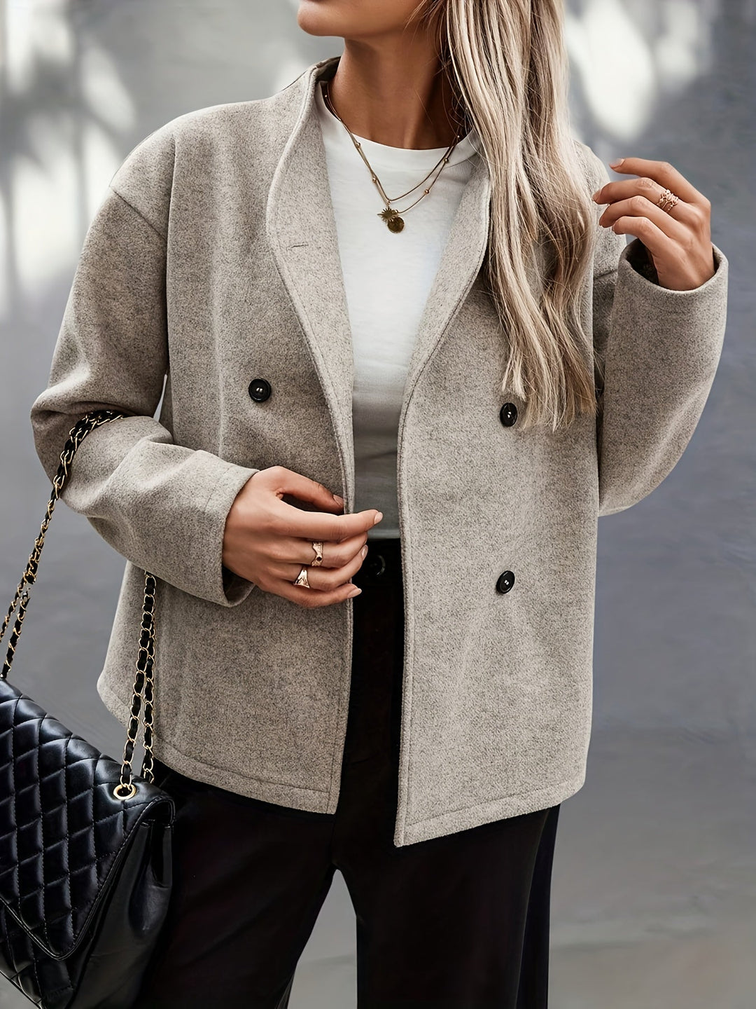 Carine | Manteau caban court chic oversize en laine pour femme
