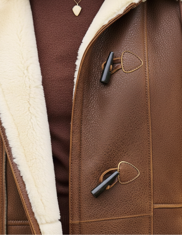 Charline | Manteau chic duffle coat à capuche en peau lainée pour femme