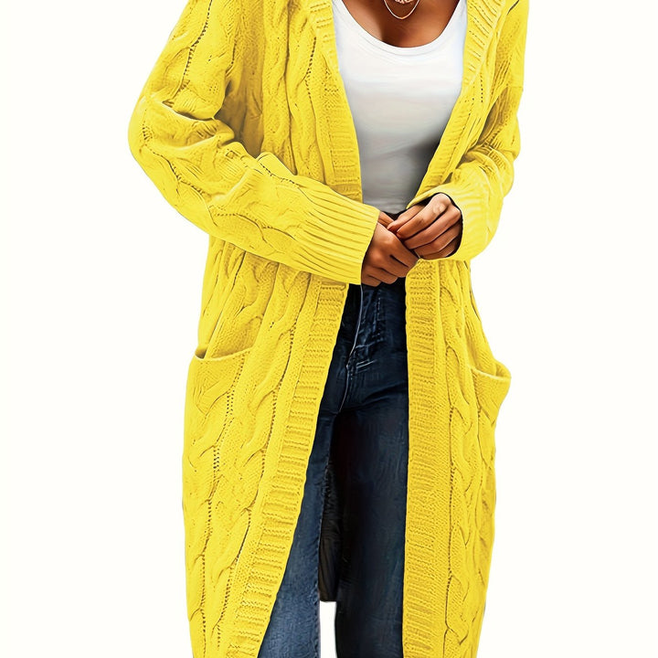 Chloé | Gilet long chic en maille torsadée à capuche pour femme