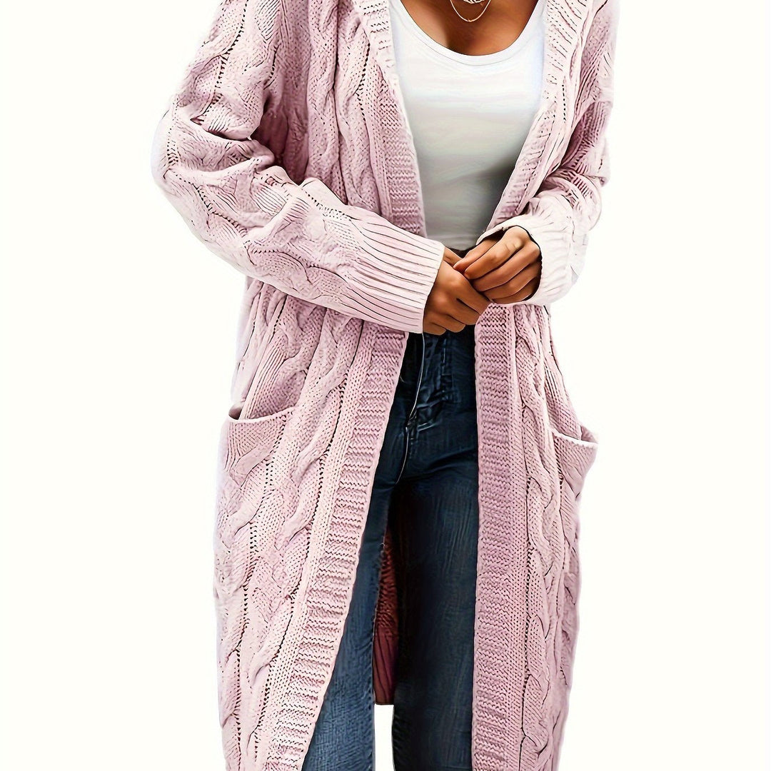 Chloé | Gilet long chic en maille torsadée à capuche pour femme