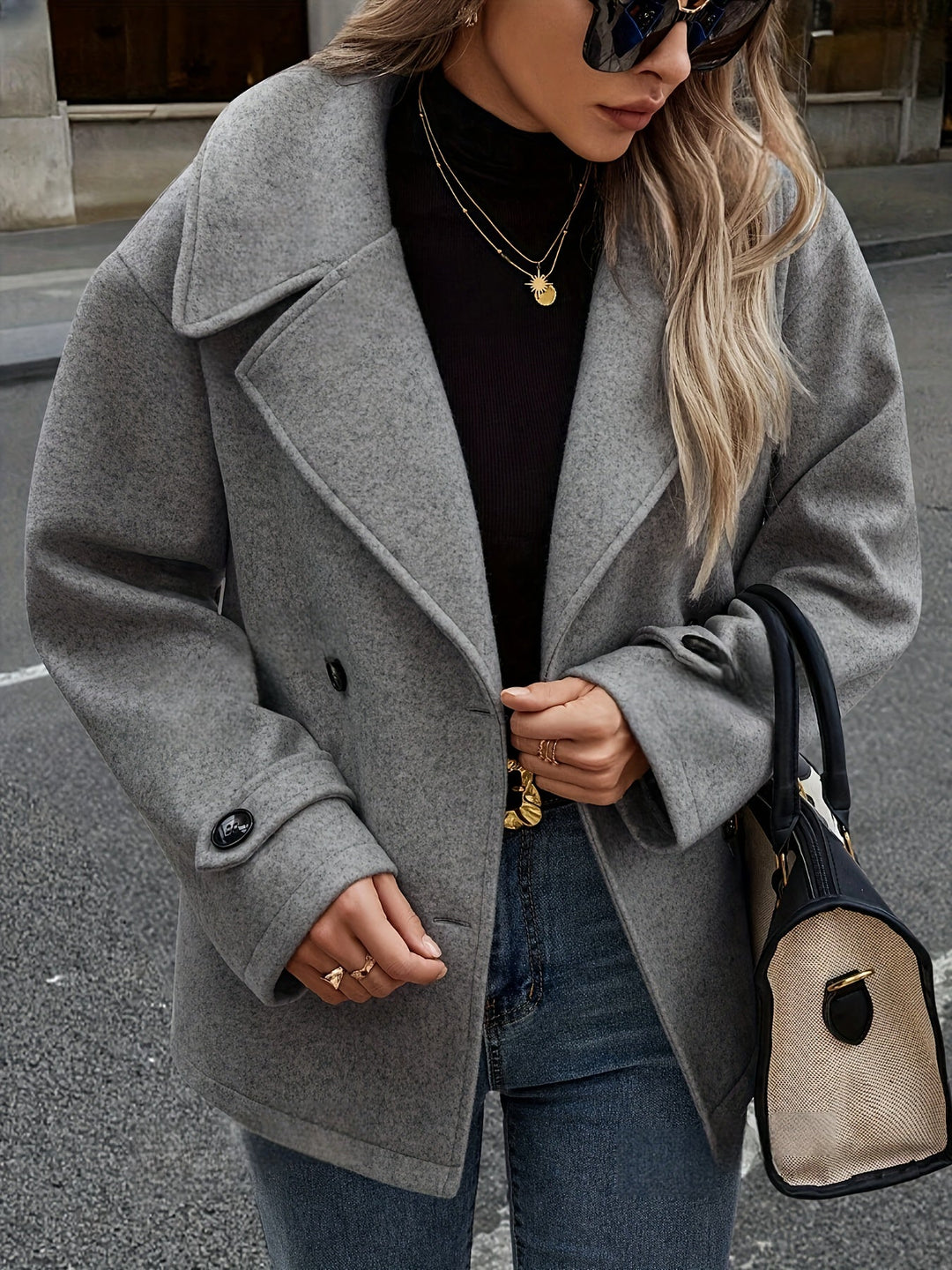 Nine | Caban chic oversize en laine à double boutonnage pour femme