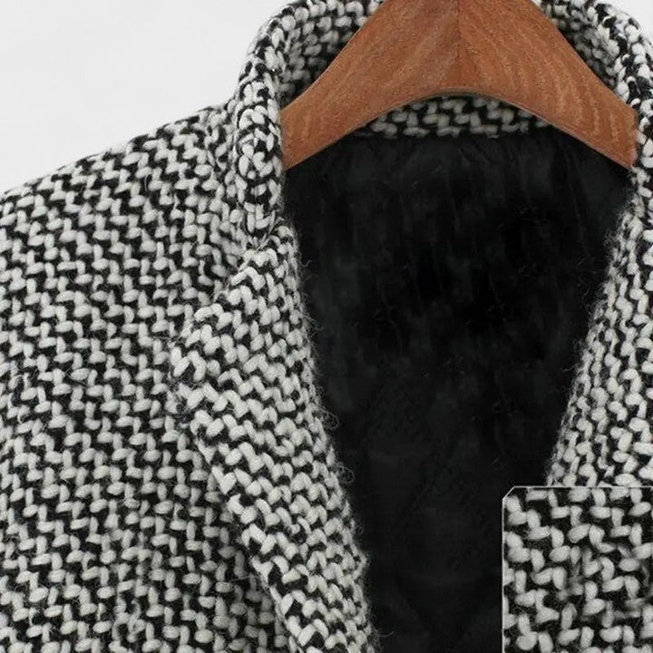 Guillemette | Manteau élégant motif pied-de-poule à double boutonnage et col à revers pour femme