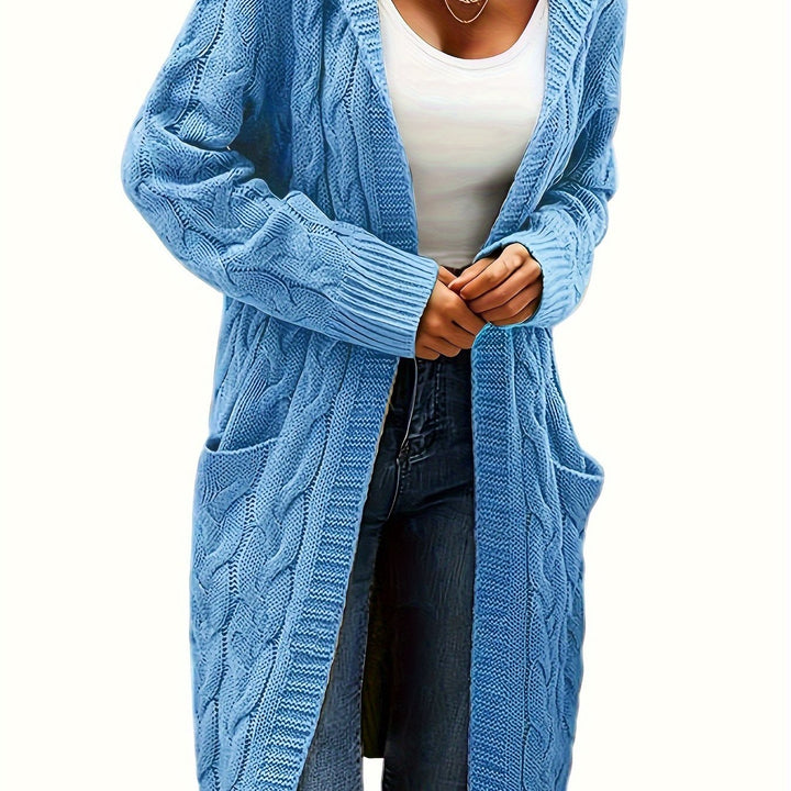 Chloé | Gilet long chic en maille torsadée à capuche pour femme