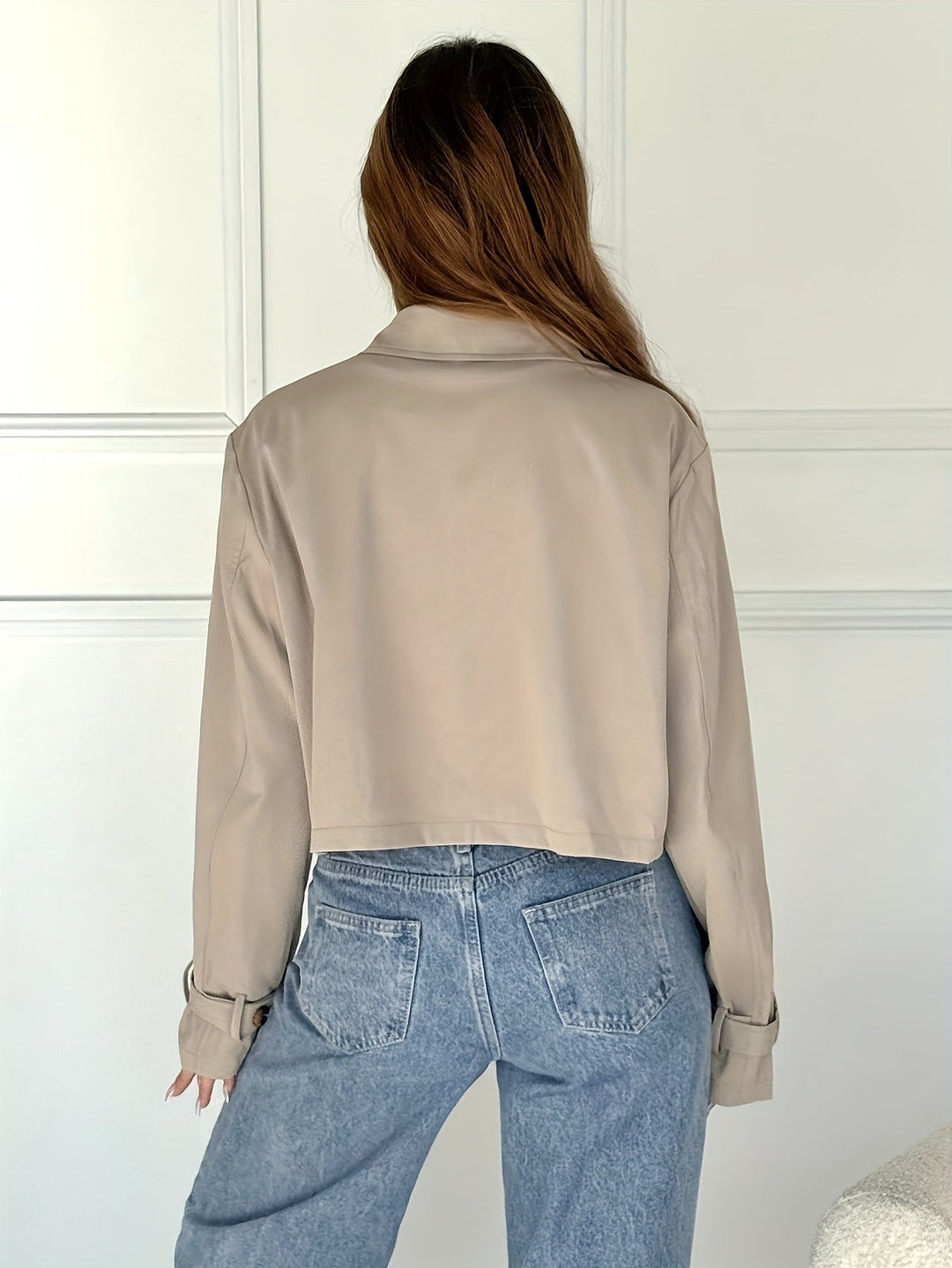 Marcelle | Caban chic court kaki à double boutonnage pour femme