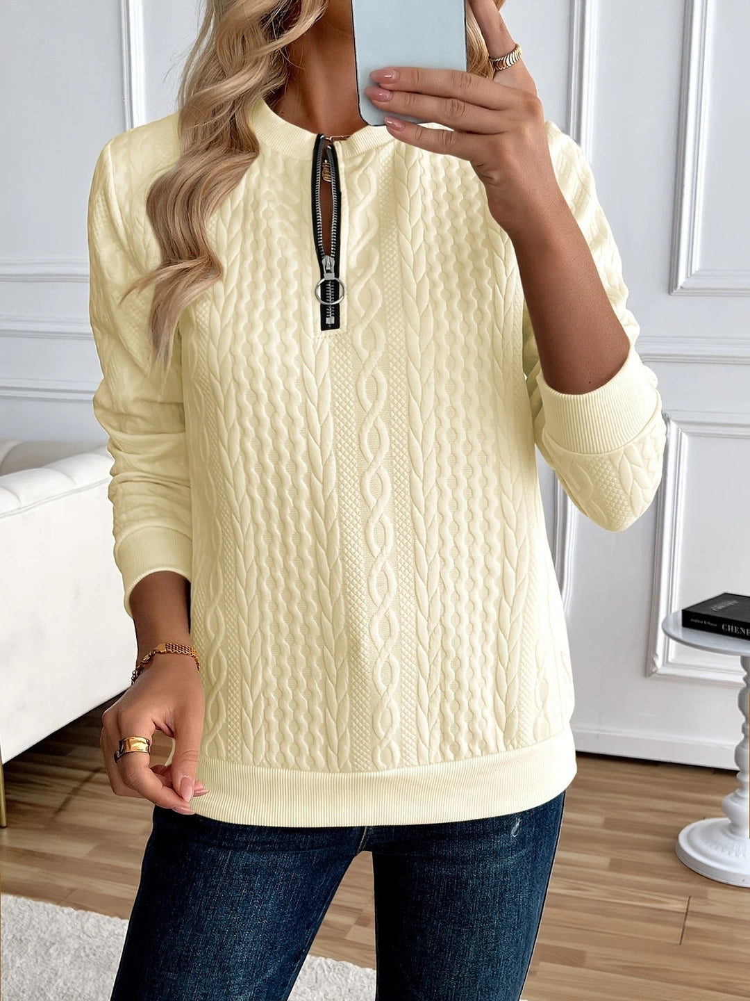 Romane | Sweat chic zippé texturé pour femmes