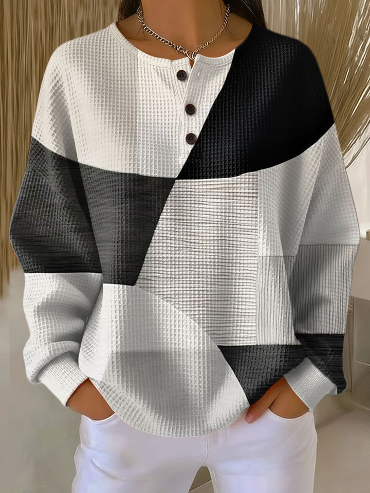Justine | Pull chic en maille gaufrée à col boutonné pour femme