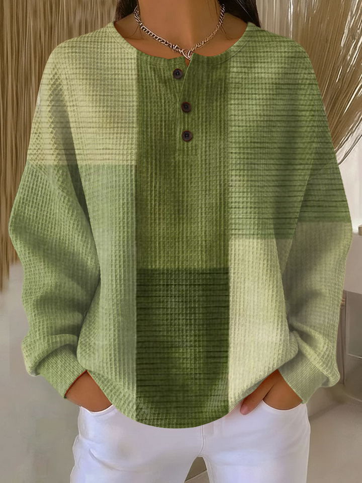 Justine | Pull chic en maille gaufrée à col boutonné pour femme