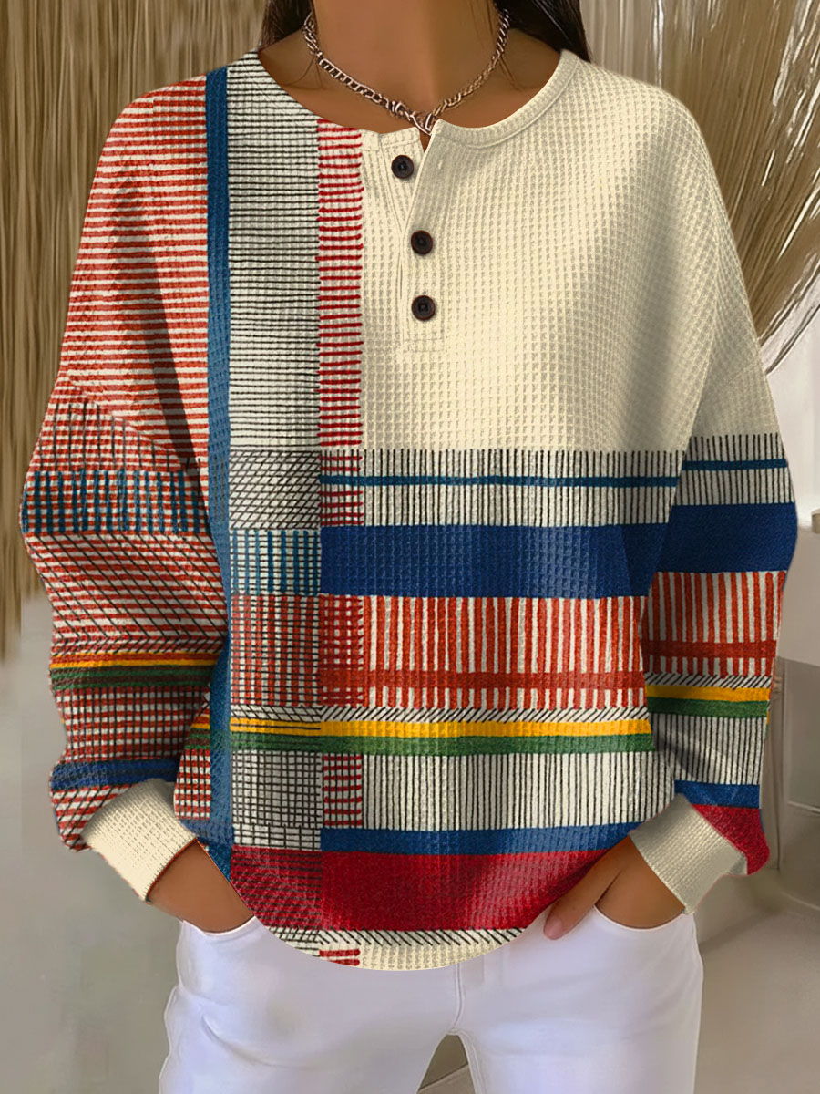 Justine | Pull chic en maille gaufrée à col boutonné pour femme