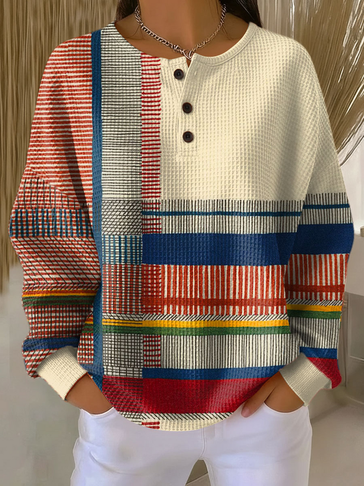 Justine | Pull chic en maille gaufrée à col boutonné pour femme