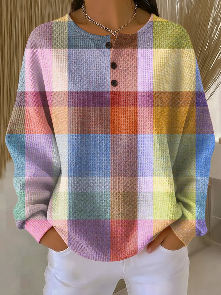Justine | Pull chic en maille gaufrée à col boutonné pour femme