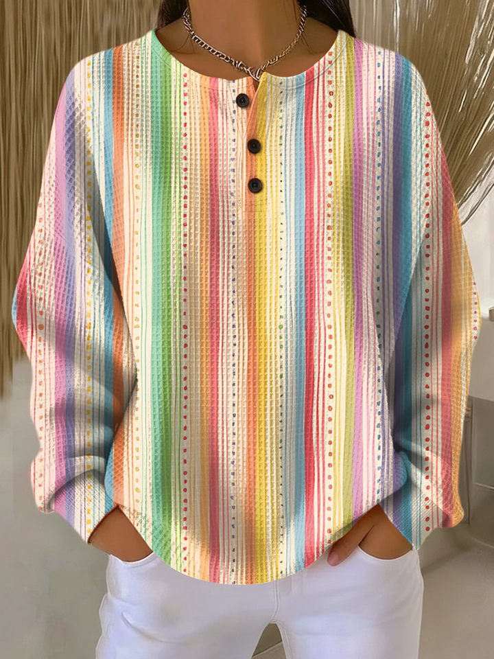Justine | Pull chic en maille gaufrée à col boutonné pour femme