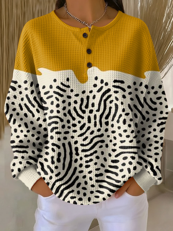 Justine | Pull chic en maille gaufrée à col boutonné pour femme