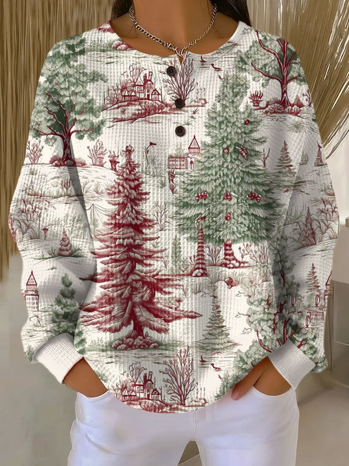Justine | Pull chic en maille gaufrée à col boutonné pour femme