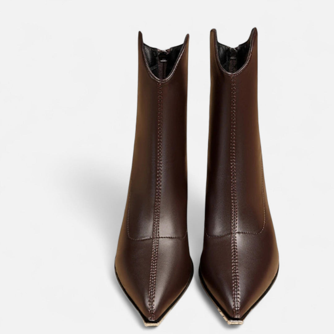 Céleste | Bottines chic pointues en cuir végan à embout métallique pour femme