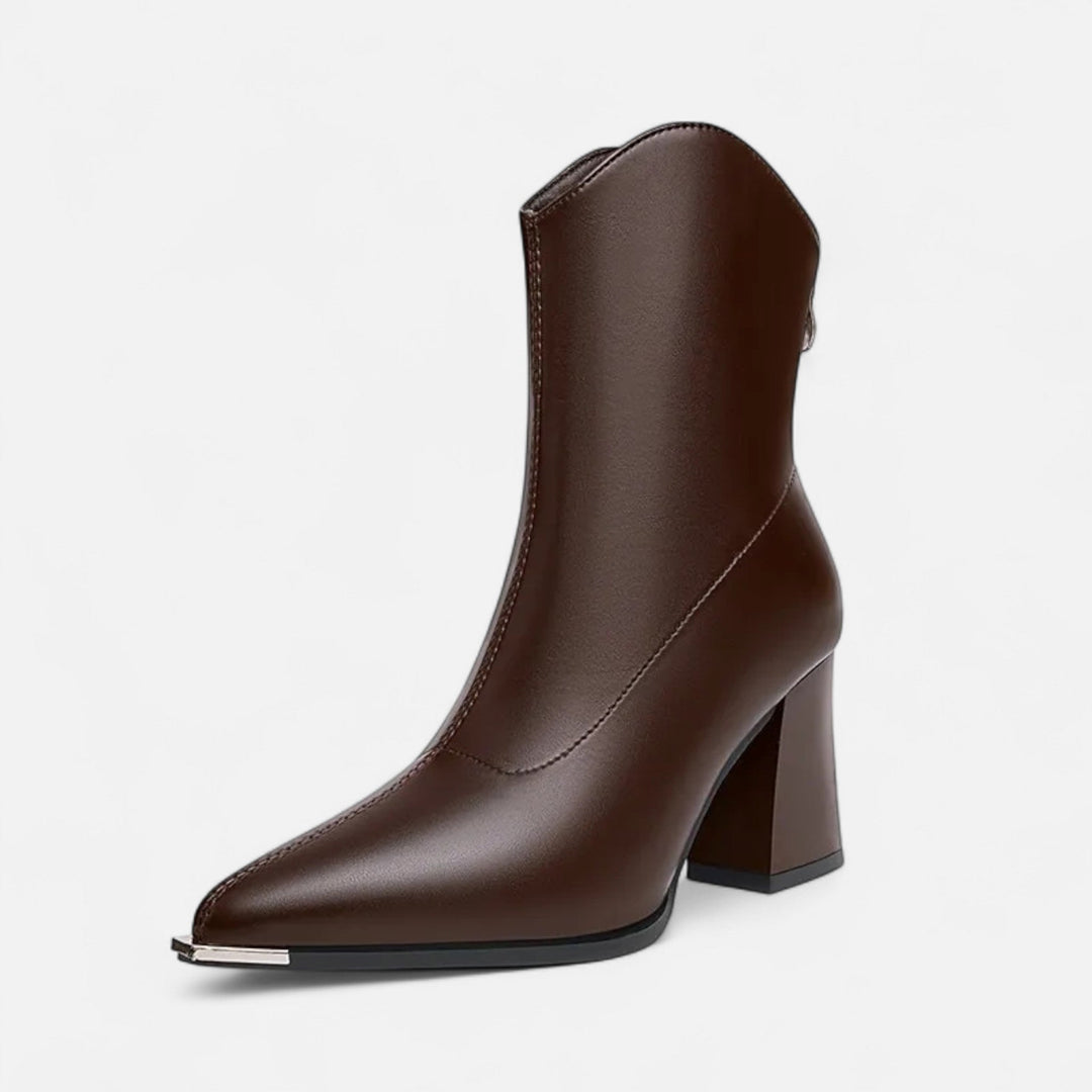 Céleste | Bottines chic pointues en cuir végan à embout métallique pour femme