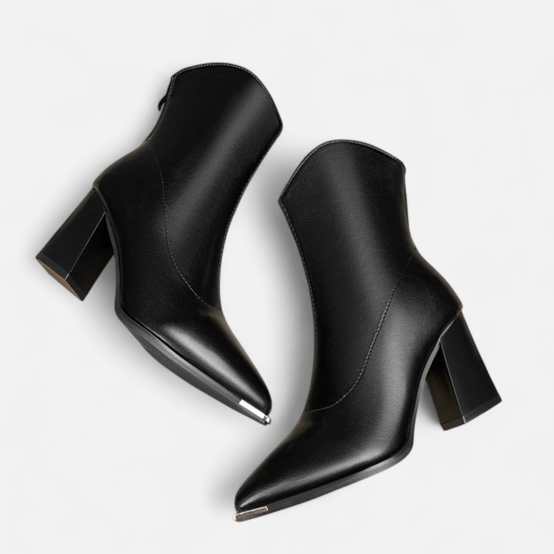 Céleste | Bottines chic pointues en cuir végan à embout métallique pour femme