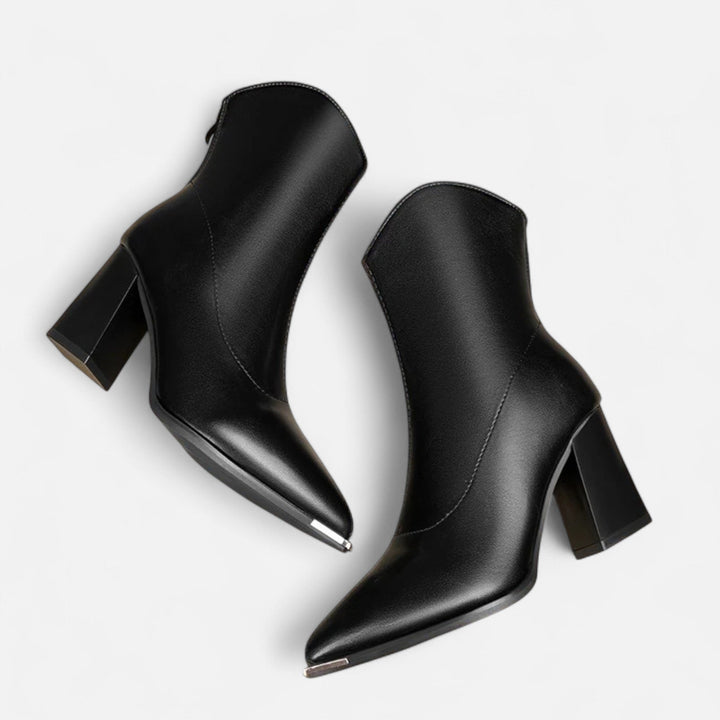 Céleste | Bottines chic pointues en cuir végan à embout métallique pour femme