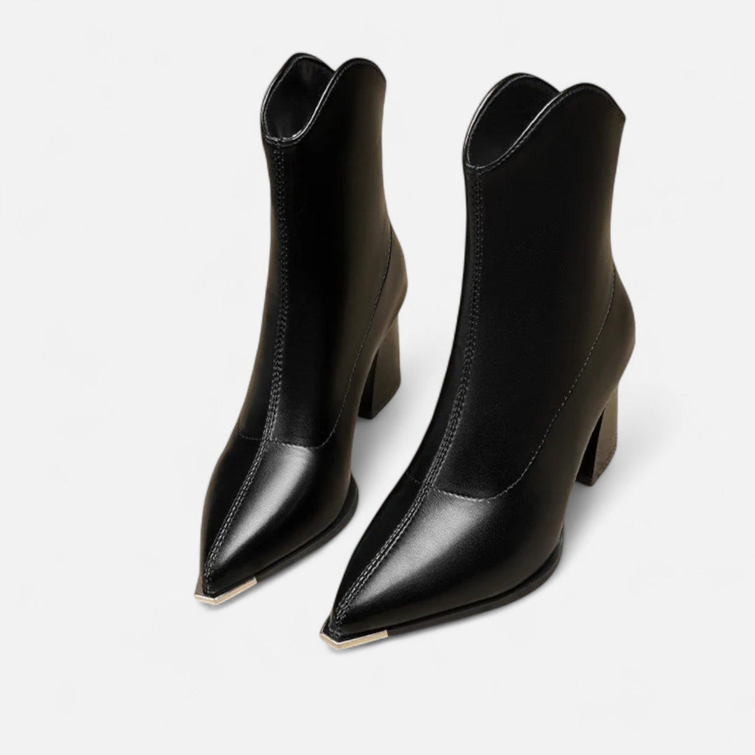 Céleste | Bottines chic pointues en cuir végan à embout métallique pour femme