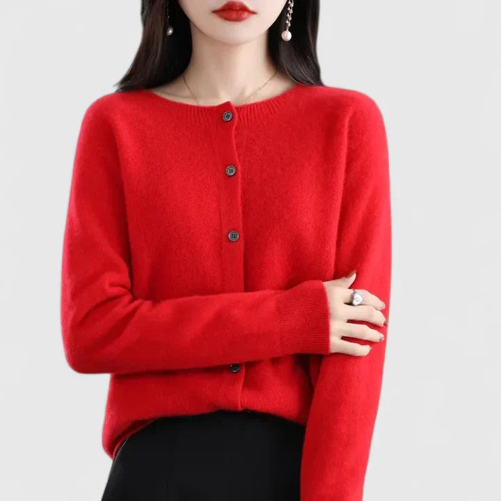 Delphine | Cardigan élégant en maille à col rond et boutons pour femme