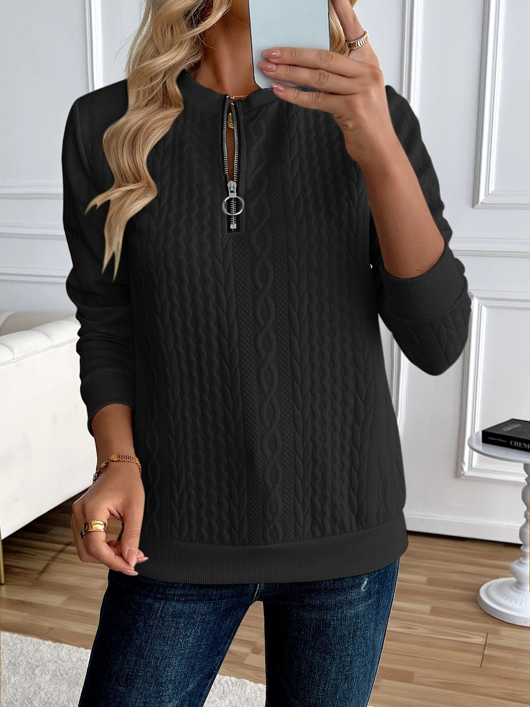 Romane | Sweat chic zippé texturé pour femmes