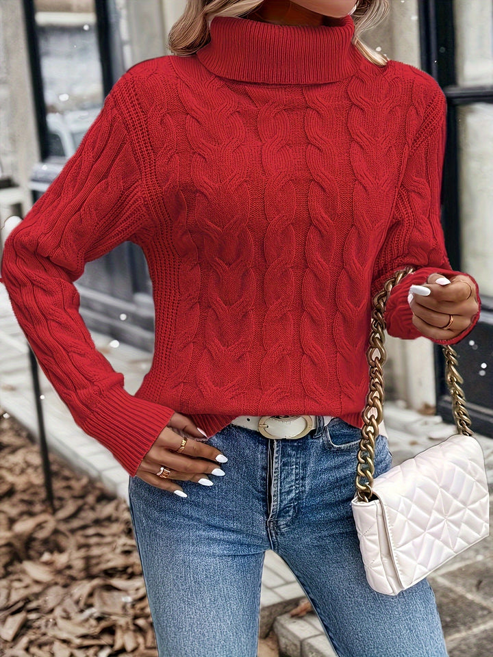 Mélisande | Pull chic à torsades col roulé pour femme