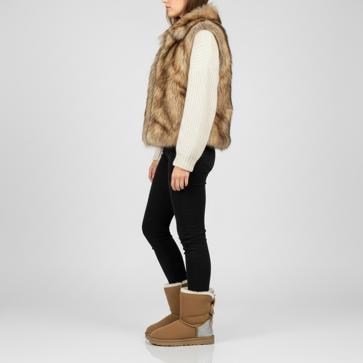 Aurore | Bottes chic en daim à nœuds pailletés et bordure en mouton pour femme