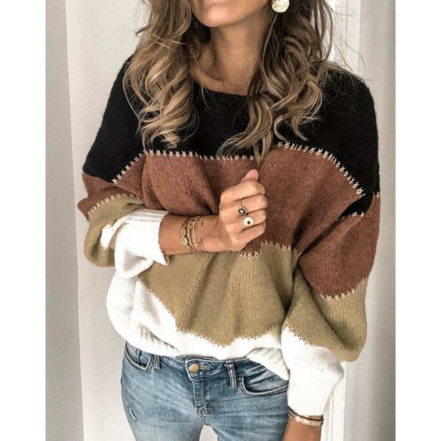 Rose | Pull chic patchwork rayé pour femmes