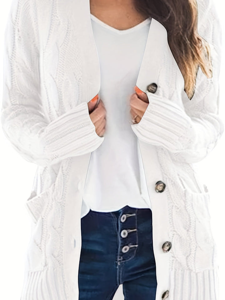 Nathalie | Gilet chic en maille torsadée à col V et boutons pour femme