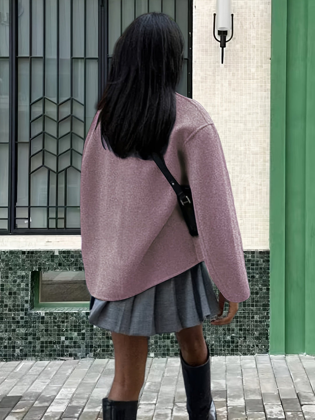 Emma | Caban chic court oversize en laine à double boutonnage pour femme
