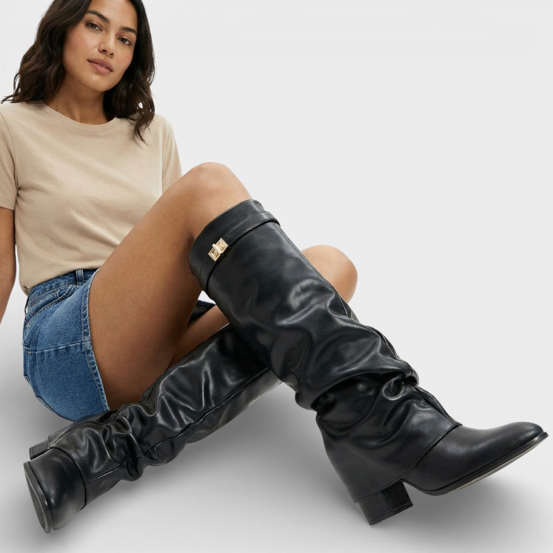 Angélique | Bottes chic à bout pointu froncées et boucle latérale pour femme
