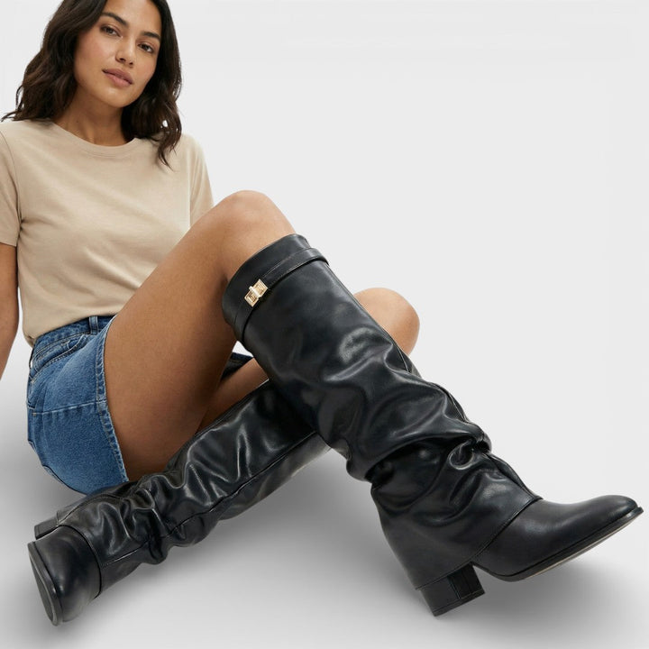 Angélique | Bottes chic à bout pointu froncées et boucle latérale pour femme