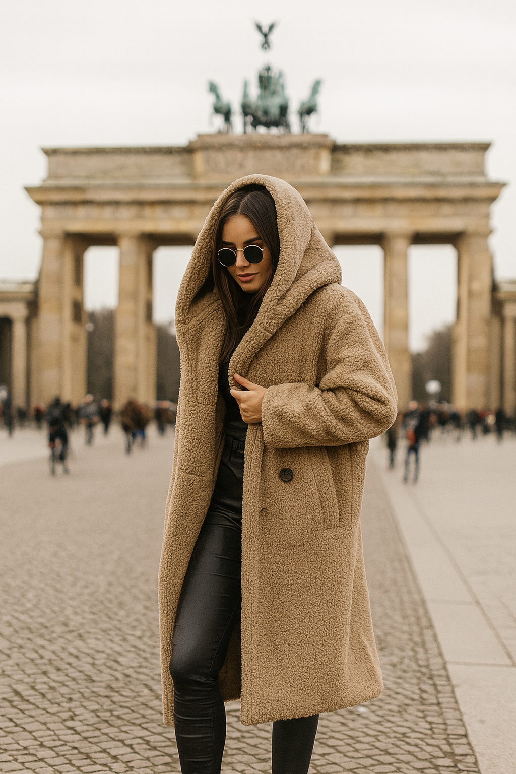 Amandine | Manteau chic long en fausse fourrure teddy à capuche pour femme