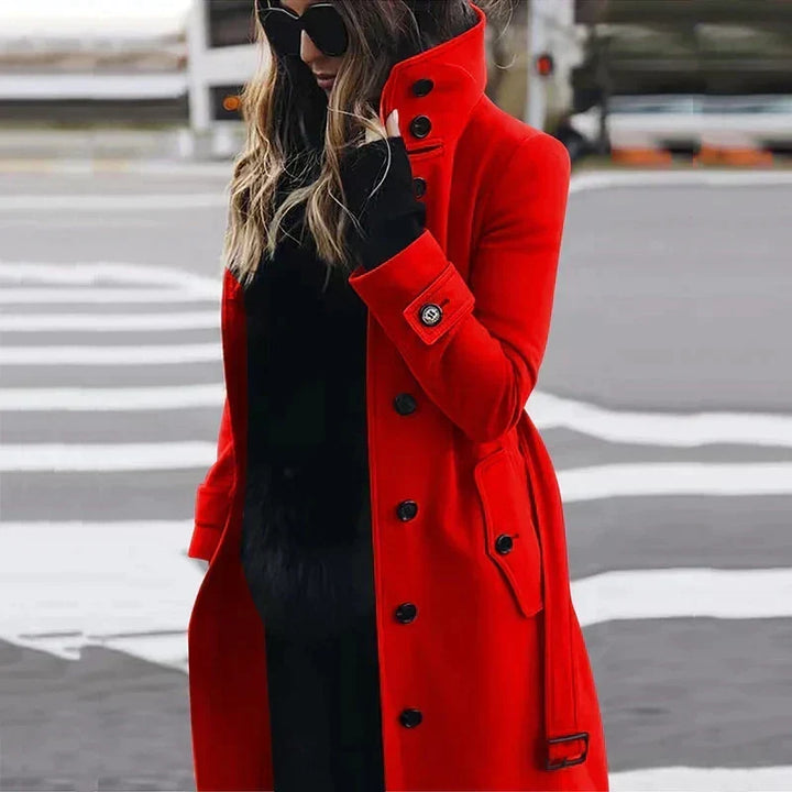 Coraline | Trench élégant long montant à col et ceinture pour femme
