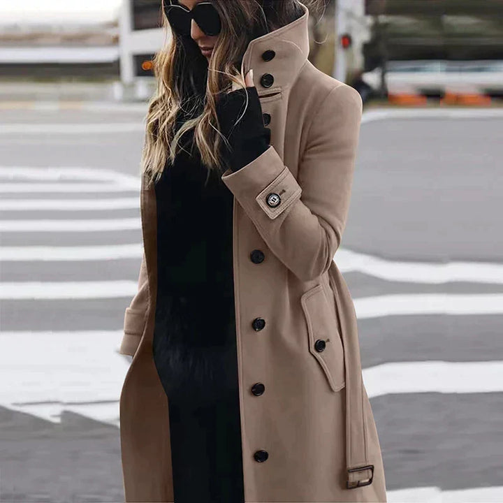 Coraline | Trench élégant long montant à col et ceinture pour femme