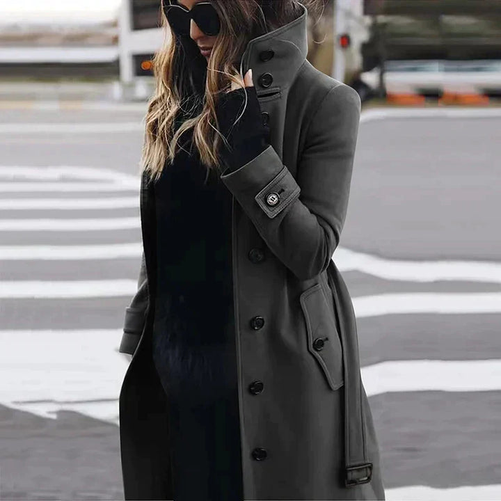 Coraline | Trench élégant long montant à col et ceinture pour femme