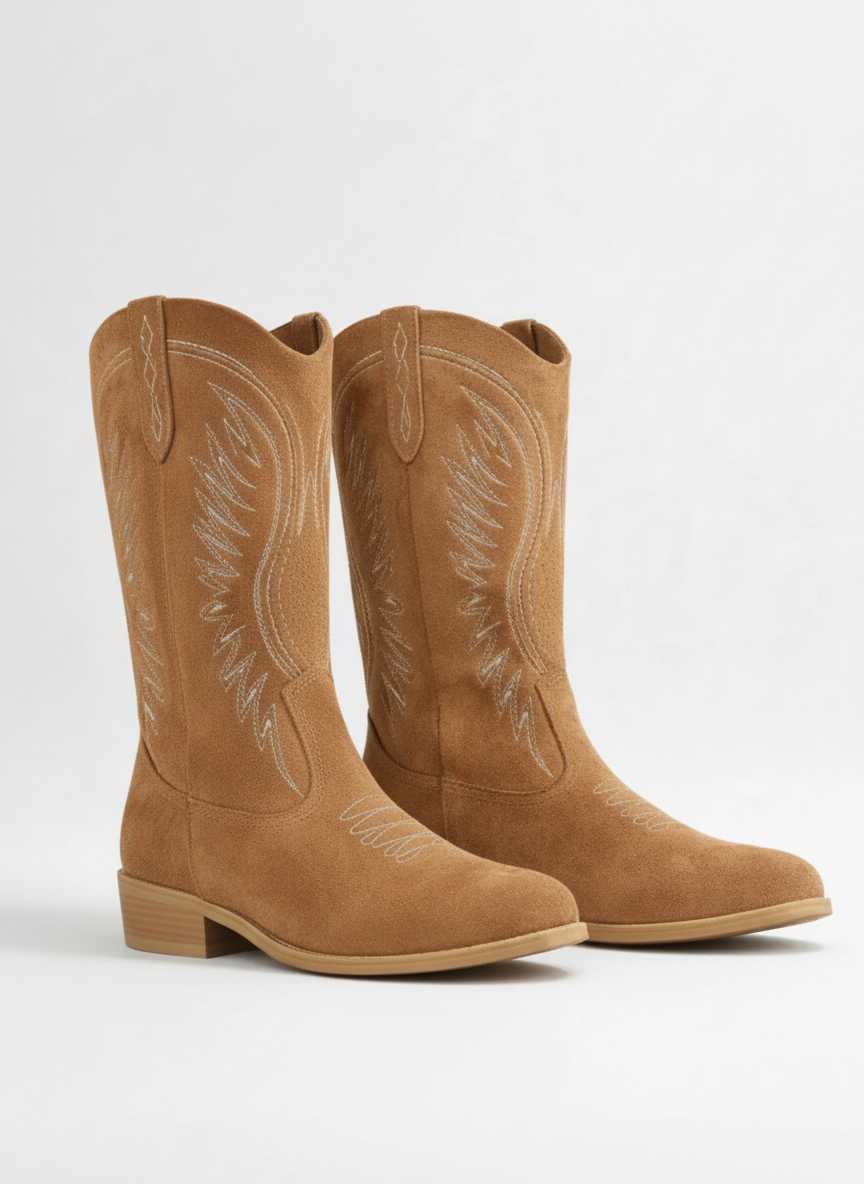 Yvonne | Bottes western chic en daim brodées pour femme