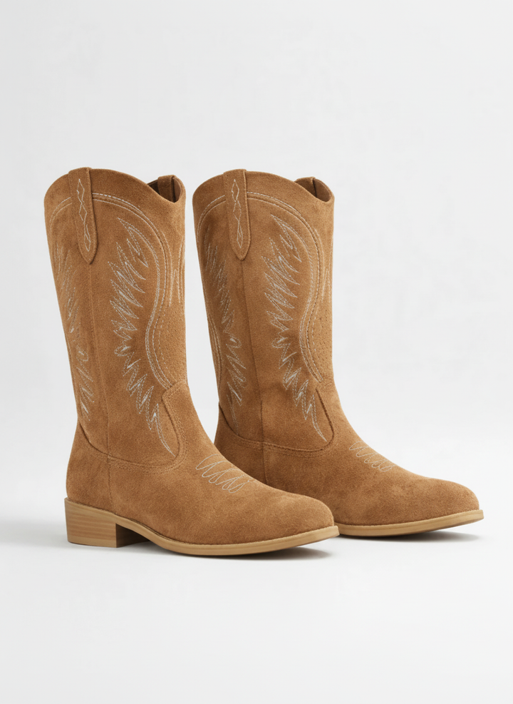 Yvonne | Bottes western chic en daim brodées pour femme
