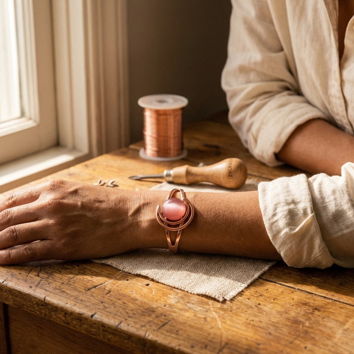 Bracelet en Cuivre Sphère Rose