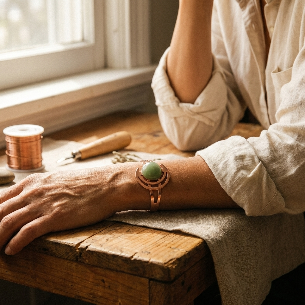 Bracelet en Cuivre Sphère Verte
