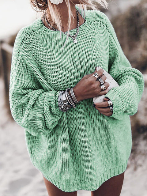 Gilberte | Pull chic oversize en grosse maille côtelée à col rond pour femme