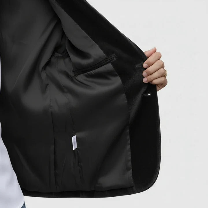 Cécile | Blazer cintré élégant en velours à bouton doré pour femme