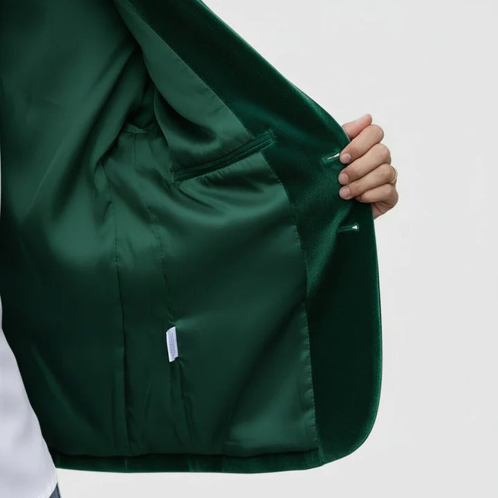 Cécile | Blazer cintré élégant en velours à bouton doré pour femme