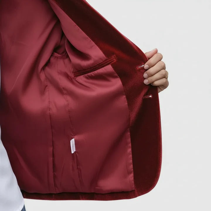Cécile | Blazer cintré élégant en velours à bouton doré pour femme