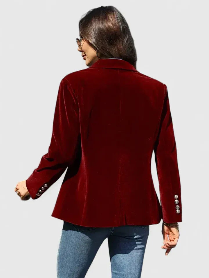 Cécile | Blazer cintré élégant en velours à bouton doré pour femme