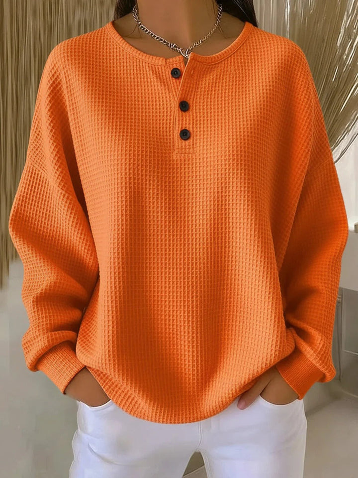 Justine | Pull chic en maille gaufrée à col boutonné pour femme