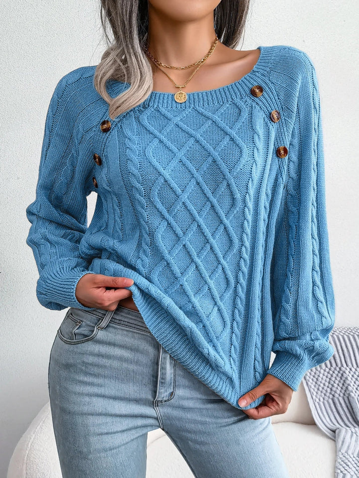 Honorine | Pull chic oversize en maille torsadée à boutons pour femme