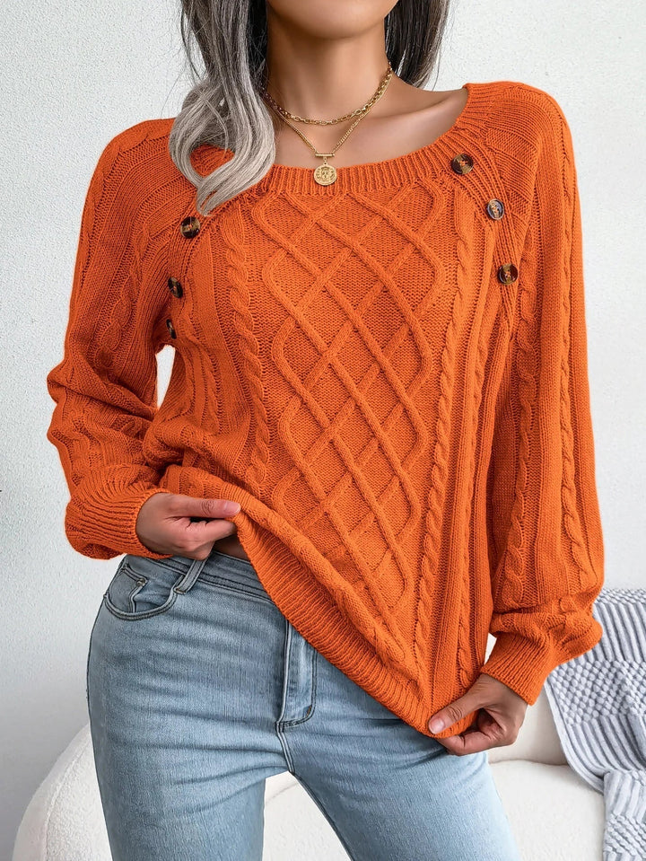 Honorine | Pull chic oversize en maille torsadée à boutons pour femme
