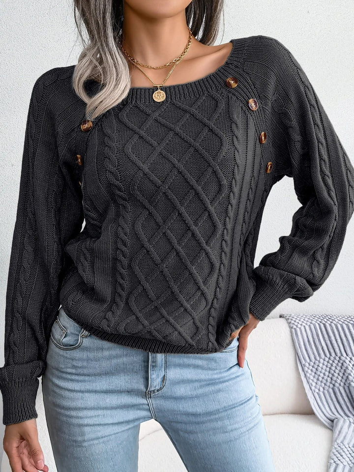 Honorine | Pull chic oversize en maille torsadée à boutons pour femme