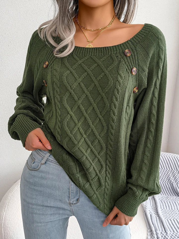 Honorine | Pull chic oversize en maille torsadée à boutons pour femme