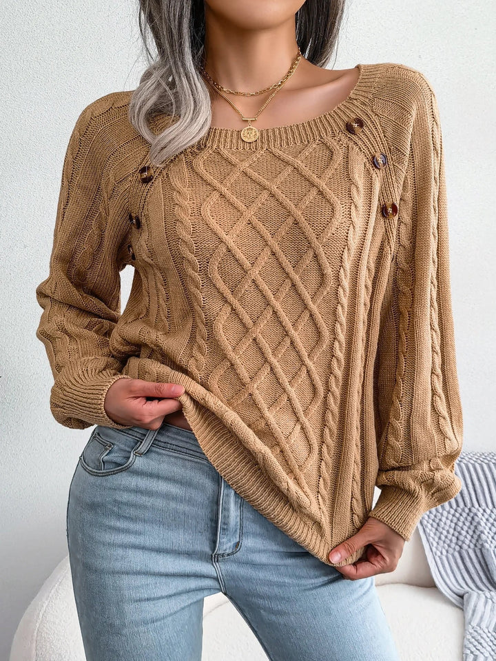 Honorine | Pull chic oversize en maille torsadée à boutons pour femme
